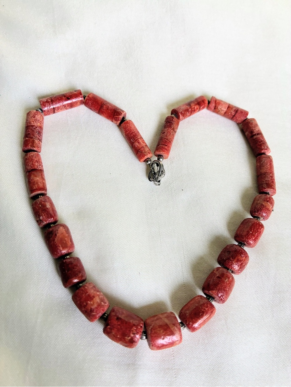 Vintage Natural Red Sponge Coral Textured Porous Surface Necklace 925 clasp